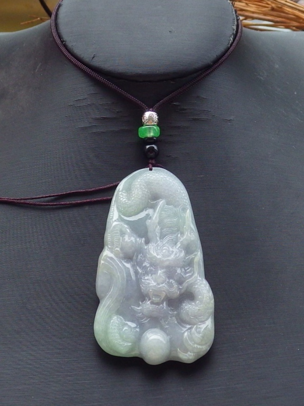 Certified Hand Carved Natural Burma Grade A Jade jadeite Dragon Pendant Necklace - Picture 6 of 8